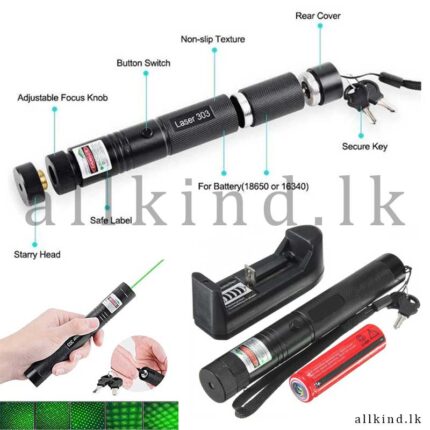 Green Laser Pointer 650nm, Working Time Over 8000 Hours Rechargeable Green Laser-303 Pointer Party Pen Disco Light 5 Mile + Battery (650 nm, Green), Hard Aluminum